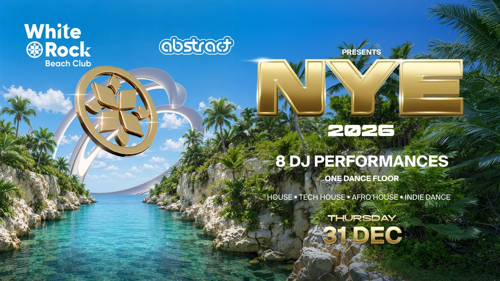 Bali NYE 2026 event banner at White Rock Beach Club